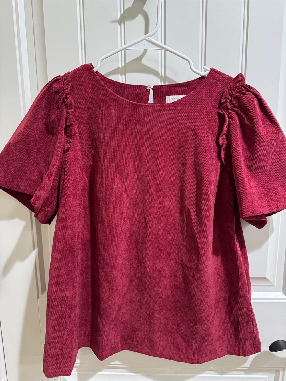 crown & ivy Burgundy Red Puff Sleeve Velvet Top